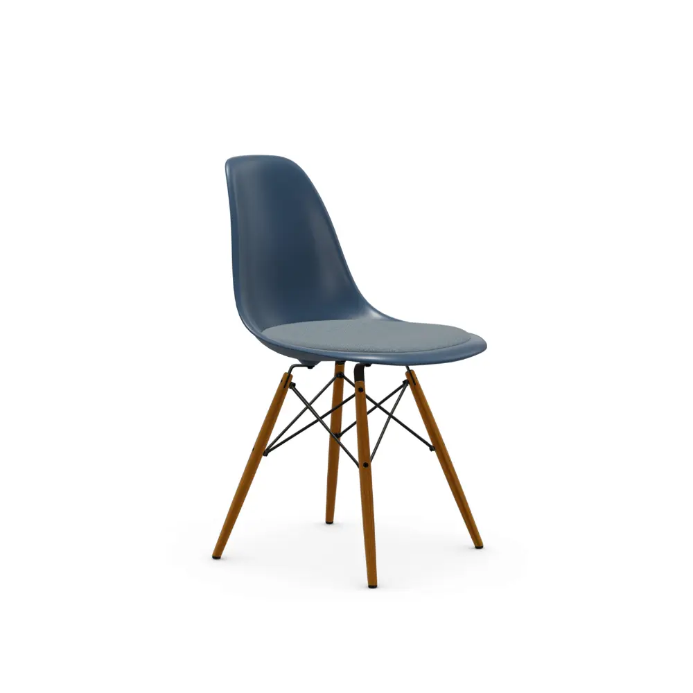 Eames sidechair DSW RE, color Sea Blue, Upholstery color Sea blue/ ivory, base Maple dark