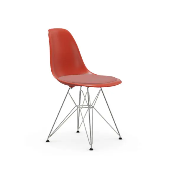 Eames sidechair DSR RE, kleur kuip Poppy Red, kleur bekleding Poppy Red/ Ivory