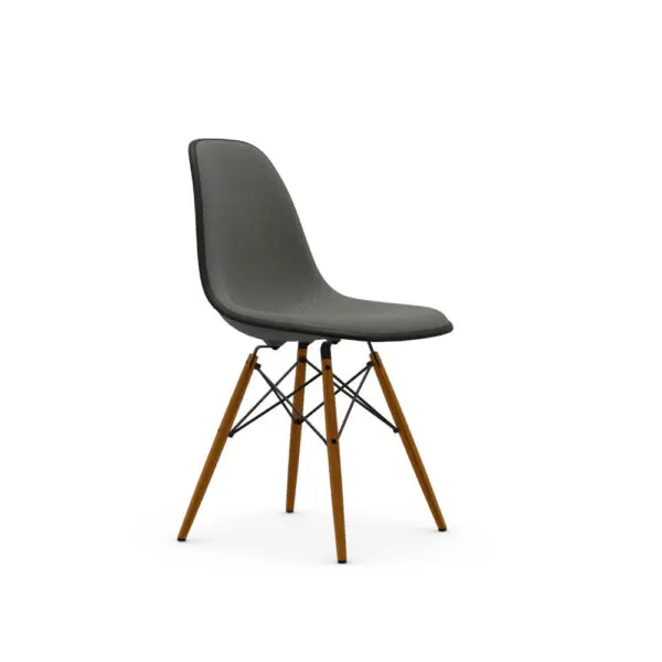 Eames sidechair DSW RE, color Granite Grey, Upholstery Warm Grey/ Moor Brown, base Maple dark