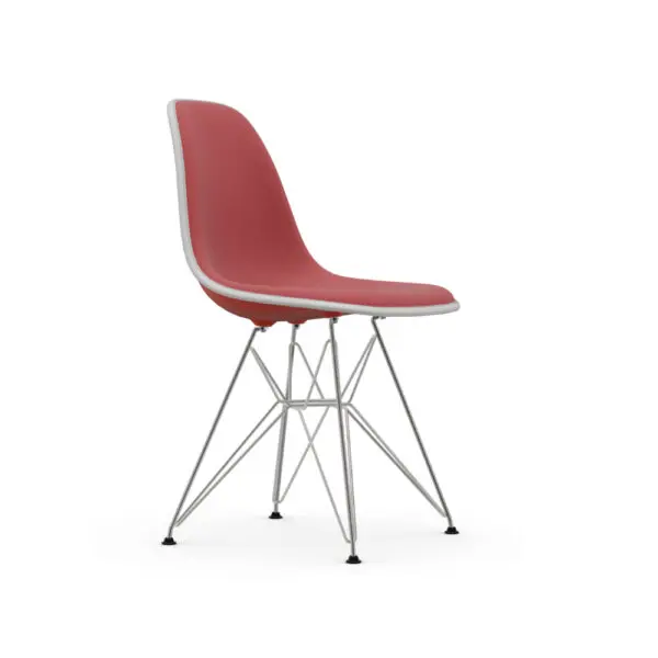 Eames sidechair DSR RE, shell color Poppy Red, upholstery color Poppy Red/ Ivory