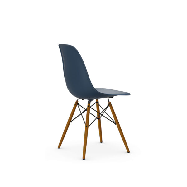 Eames sidechair DSW RE, kleur Sea Blue, onderstel Esdoorn Honing