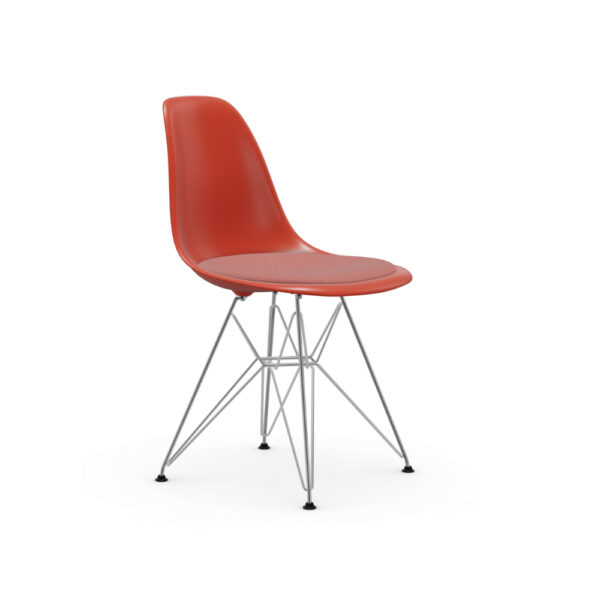 Eames sidechair DSR RE, shell color Poppy Red, upholstery color Poppy Red/ Ivory